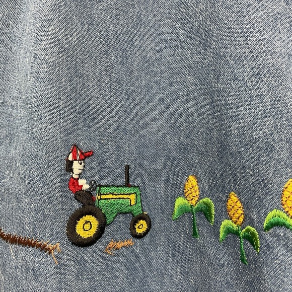 Vintage Denim Dress Womens 20 Farm Ranch Embroidered Jumper Talk America Modest - Picture 4 of 10